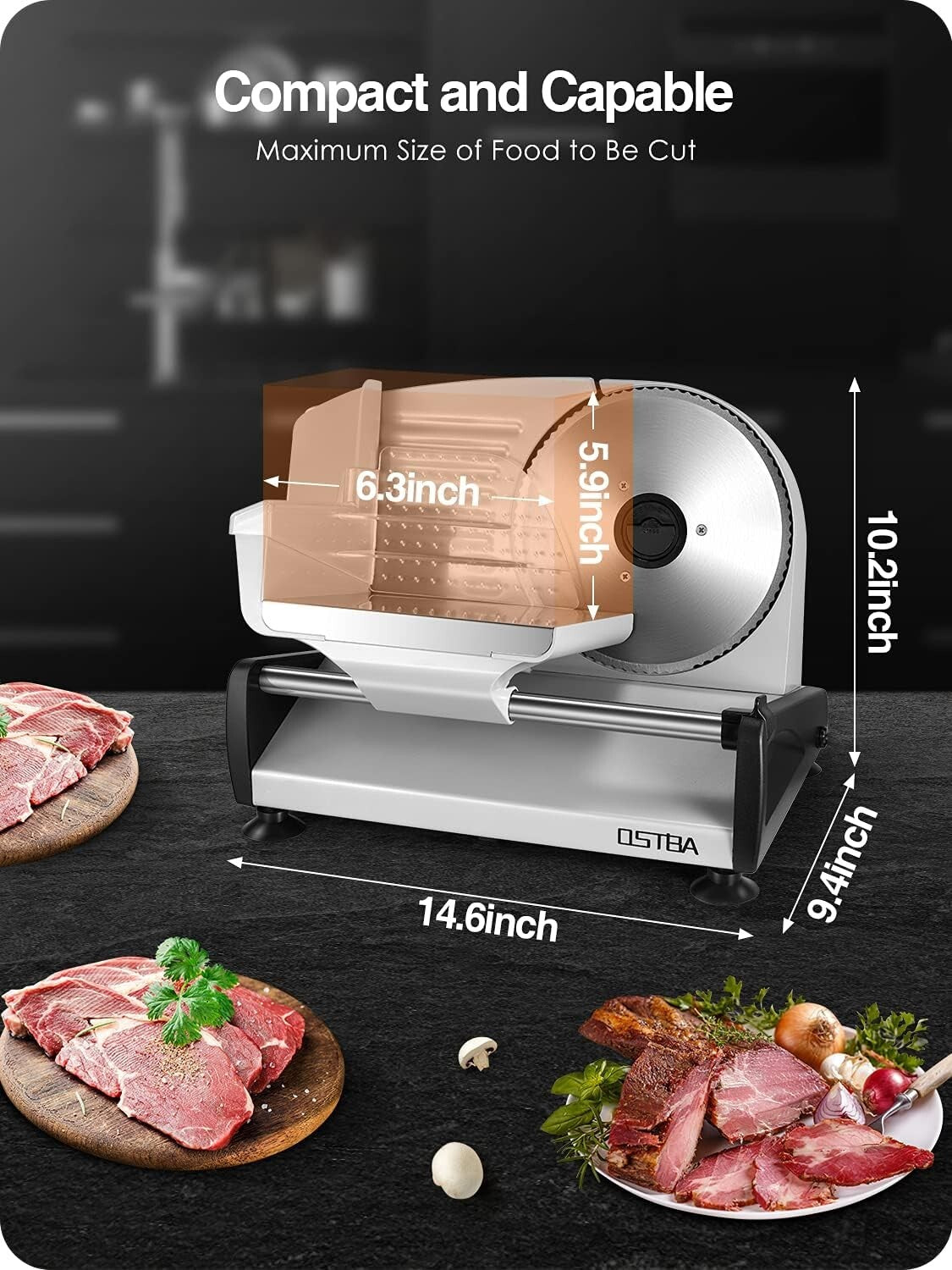 Electric Meat Slicer with Child Lock - Adjustable Thickness & Stainless Steel...