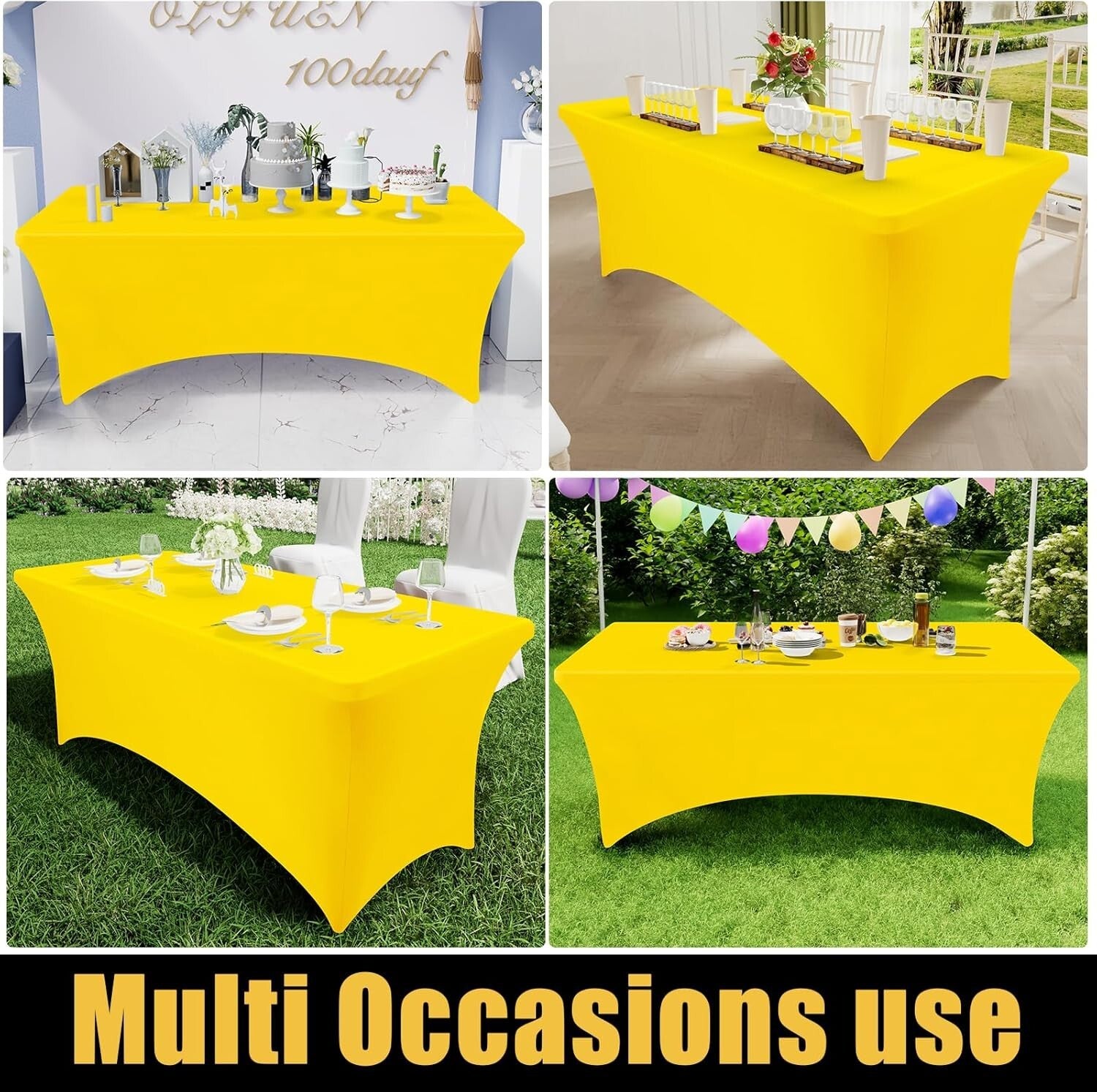 8FT Elastic Fitted Table Covers - 2 Pack Yellow Spandex for Weddings and Parties
