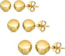 Load image into Gallery viewer, 14K Solid Gold Triple-Pack Ball Stud Earrings - Comfortable for Sensitive Ears