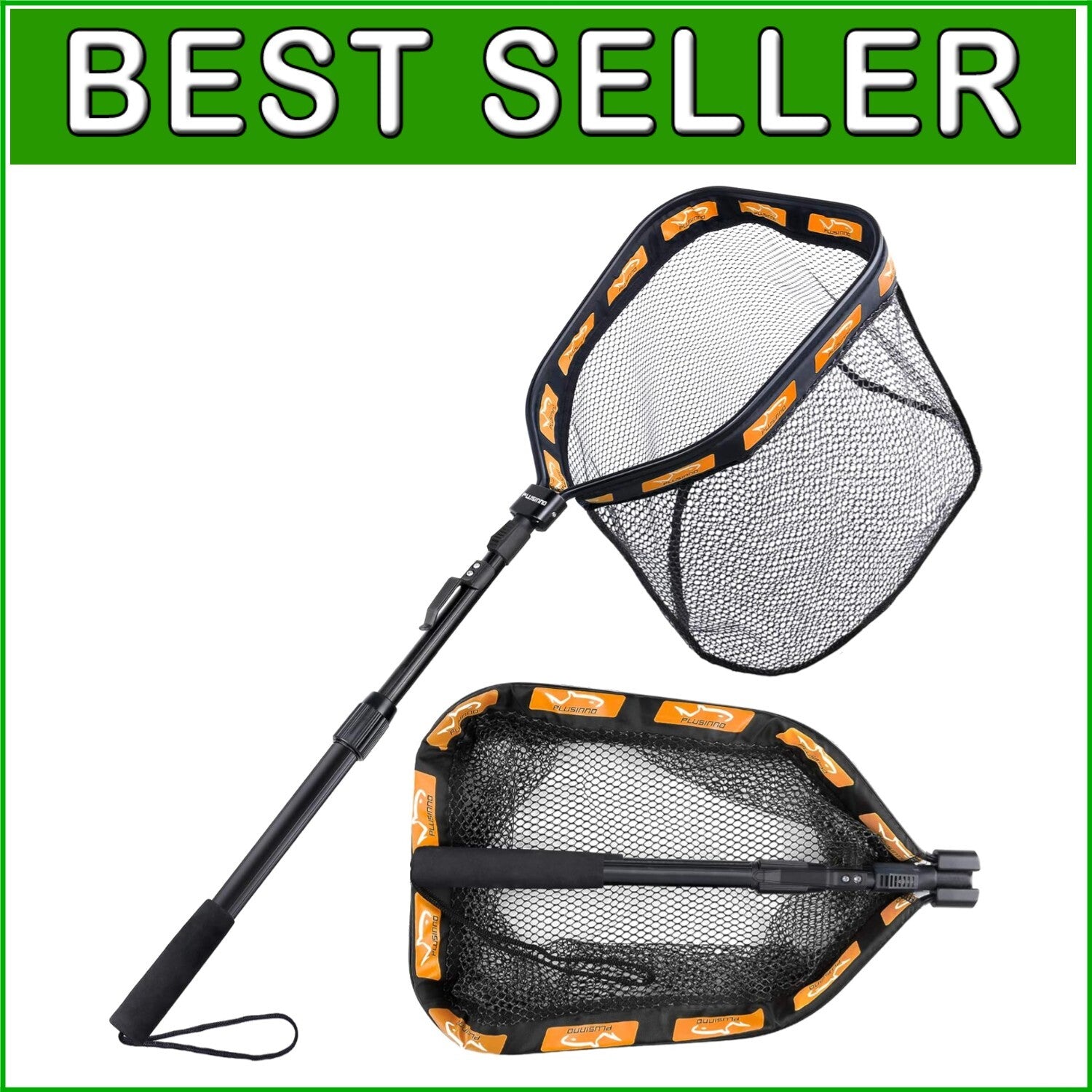 Large Floating Fish Landing Net - 19.7" Hoop, Rubber Coating, and Folding Design
