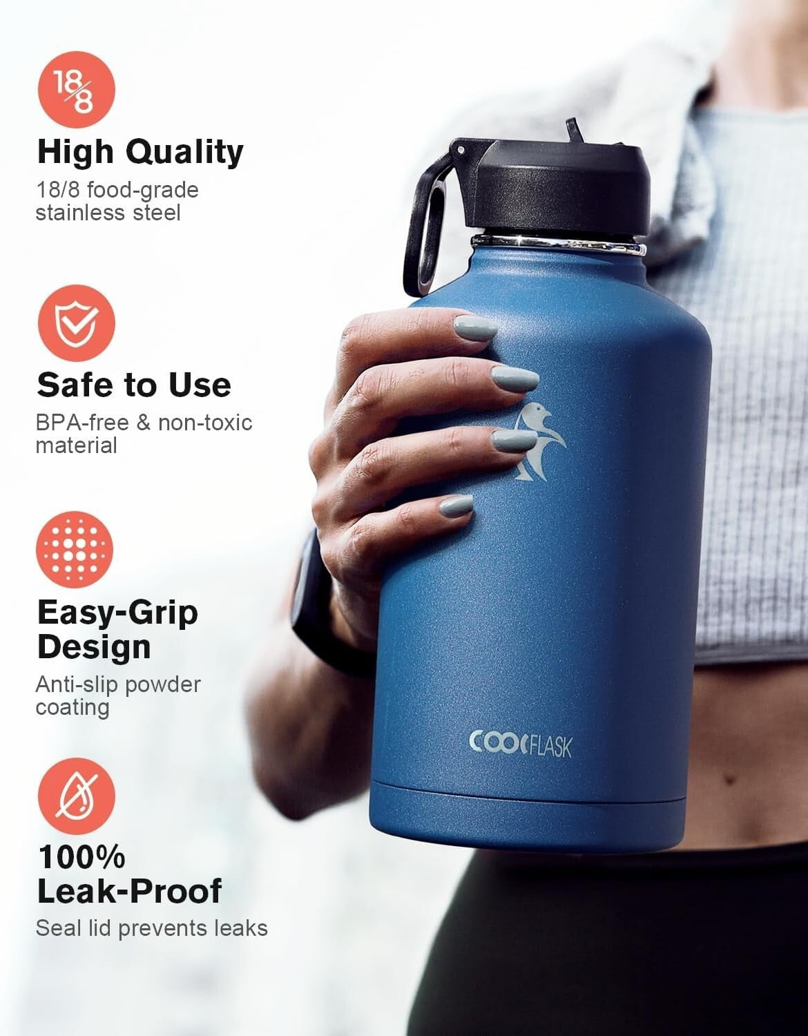 Durable 64 oz Insulated Water Bottle with Straw & Lids - Perfect for Outdoors