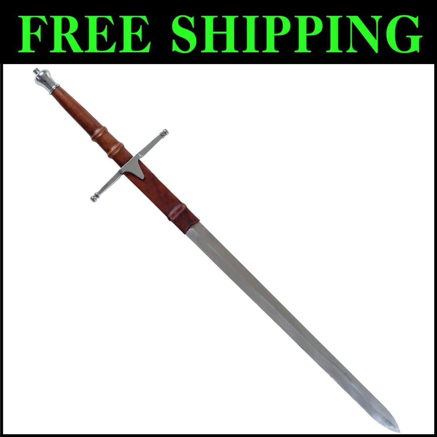 Stainless Steel Braveheart Sword with Leather Sheath - Perfect for Cosplay