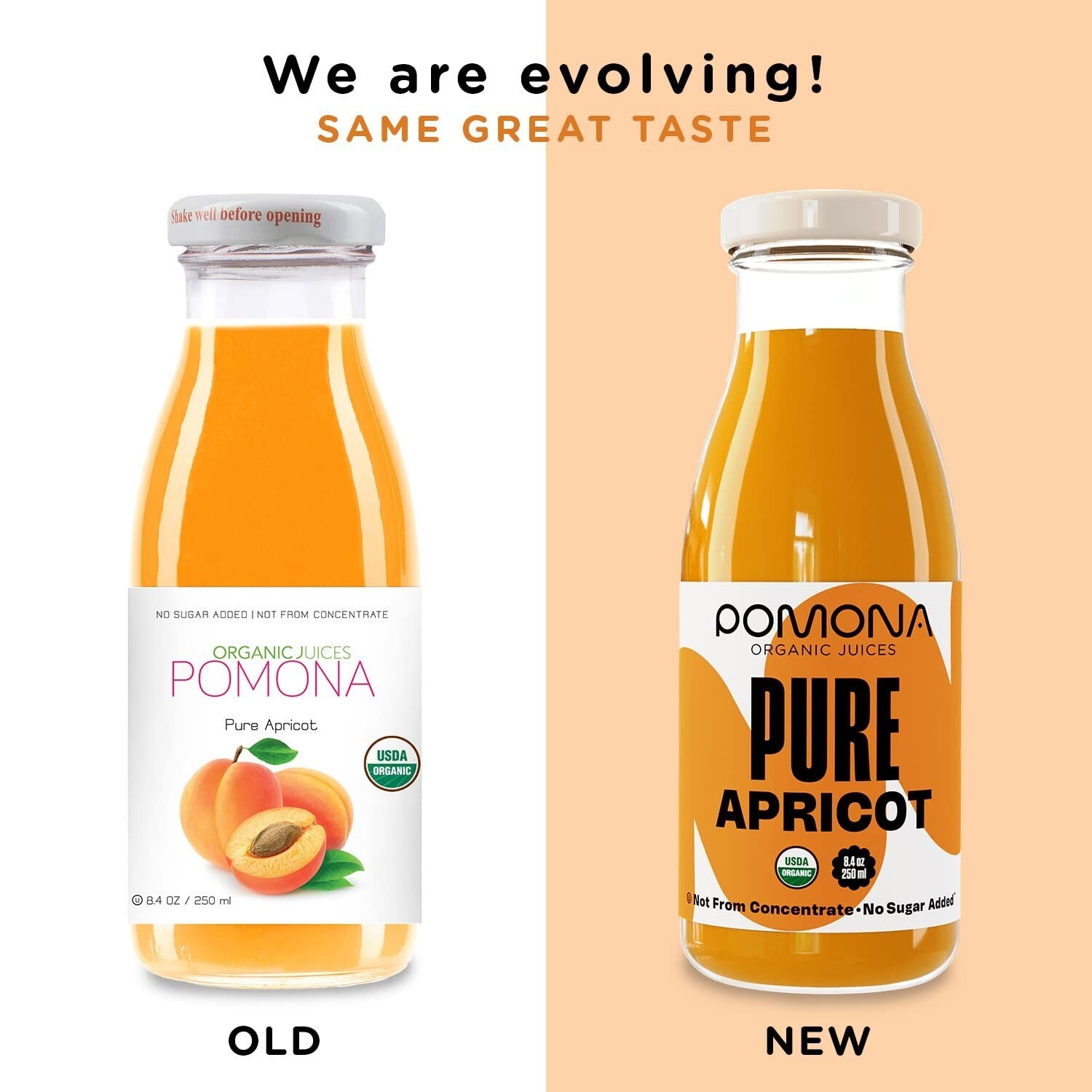 Pomona Organic Apricot Juice - Pure, No Sugar, Cold-Pressed, 12 x 8.4 oz Bottles