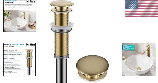 Elegant Brushed Gold Pop-Up Drain Assembly for Vessel Sinks - 10 3/4" Size