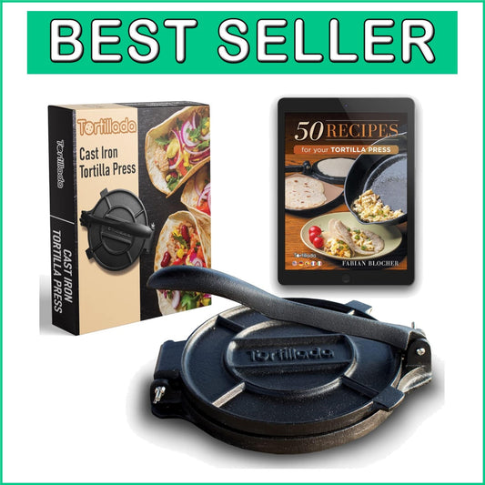 Versatile 12-Inch Cast Iron Tortilla Press + E-Book for Authentic Dishes