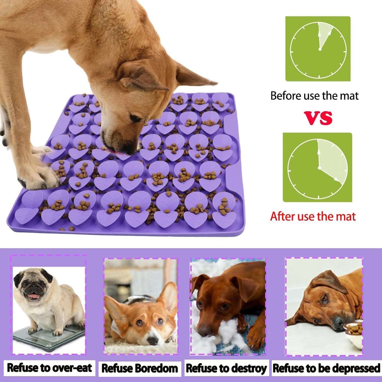 Interactive Snuffle Mat for Large Dogs - Silicone Slow Feeder, 16.3”X16.3”