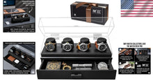 Load image into Gallery viewer, Premium 4-Slot Wooden Watch Display Case with Accessory Drawer – Black or Walnut