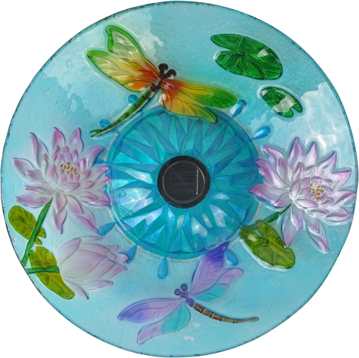 Elegant Handpainted Dragonfly Birdbath with Solar LEDs - 21" Garden Centerpiece