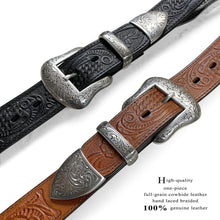 Load image into Gallery viewer, Adjustable Genuine Leather Belt with Floral Conchos - Primed for Cowboy Style
