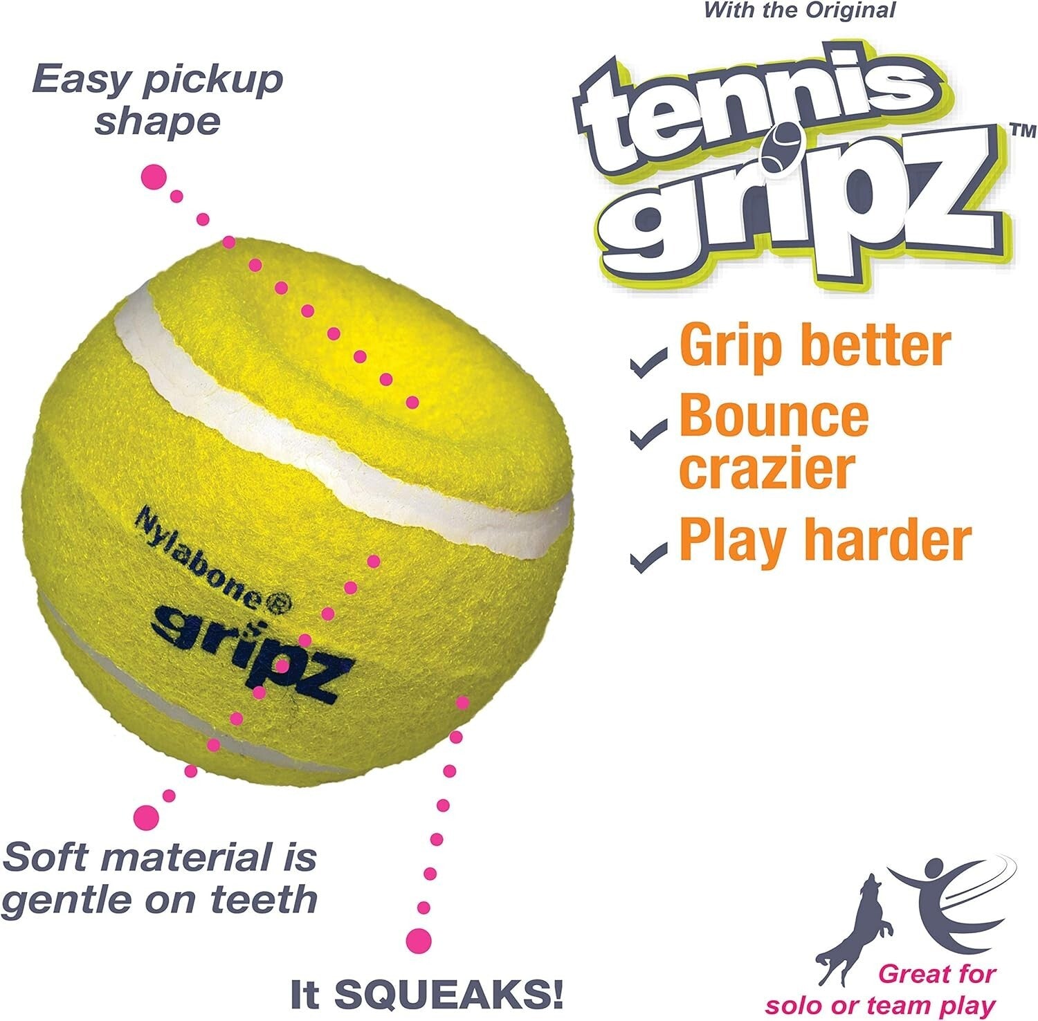 Unique Soft Gripz Tennis Balls for Large Dogs - Set of 4 Perfect for Fetch