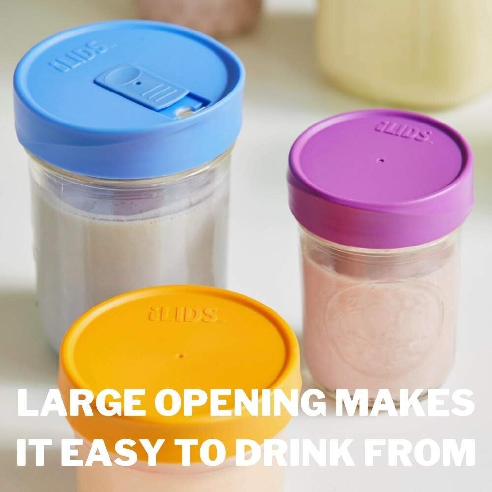 Durable Plastic Mason Jar Drink Lids, Classic Colors, Dishwasher Safe - 6 Pack