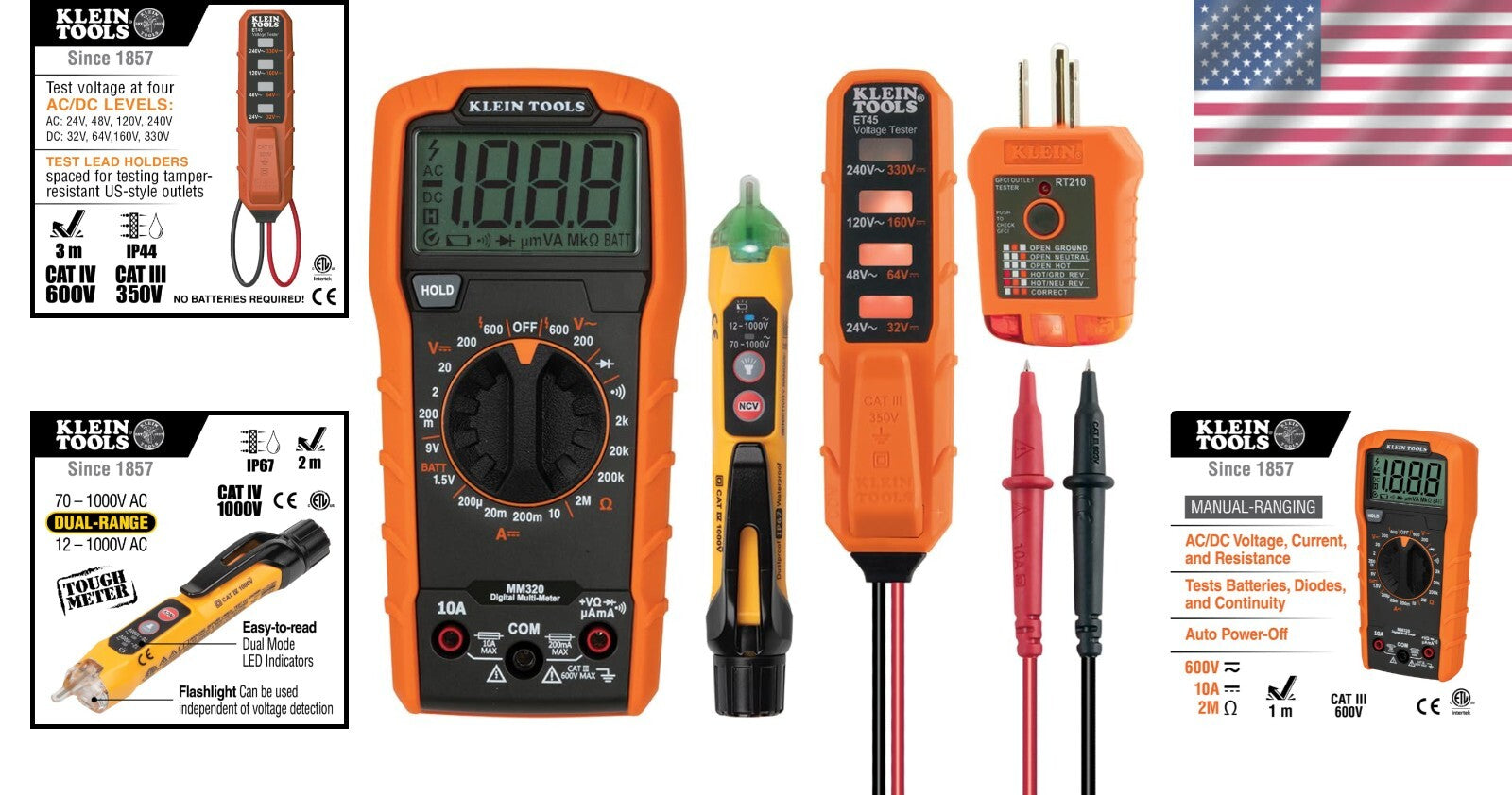 Battery-Powered Digital Multimeter with Flashlight & GFCI Receptacle Tester Kit
