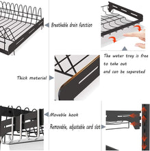 Load image into Gallery viewer, 3-Tier Black Stainless Steel Dish Rack with Utensil Holder - Space-Saving Design