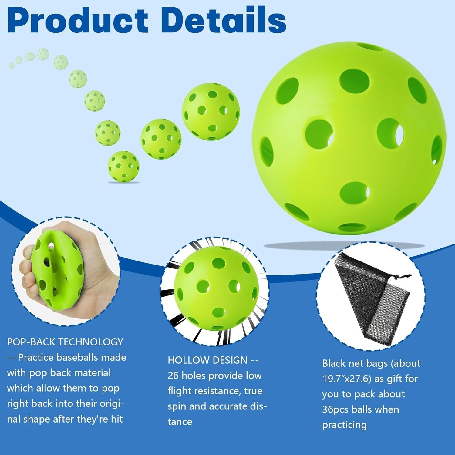 100 Pack Lightweight Plastic Baseball Training Balls with Drawstring Bag