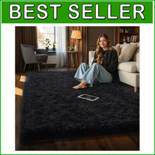 Load image into Gallery viewer, Fluffy Black Area Rug 6' x 9' - Machine Made Soft Rug for Kids &amp; Living Rooms