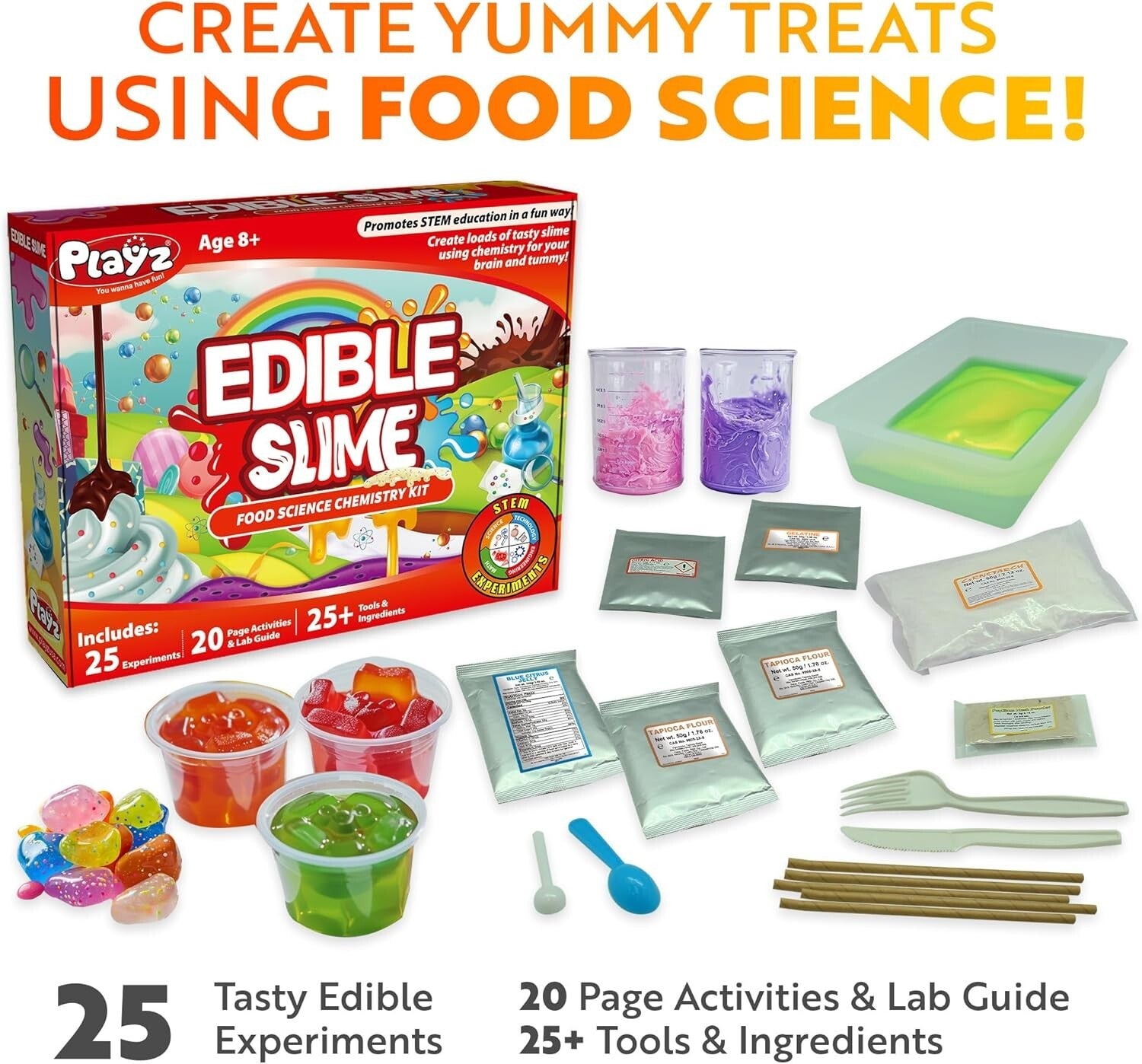 Edible Slime Candy Making Science Kit - 25 Fun Experiments for Kids Aged 8-12