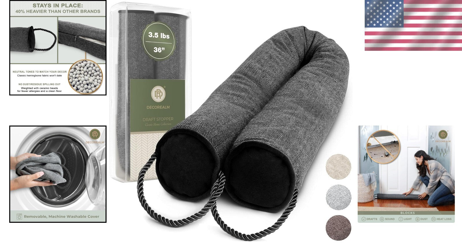 Designer Draft Blocker with Dual Satin Handles - 36" Home Insulation Solution