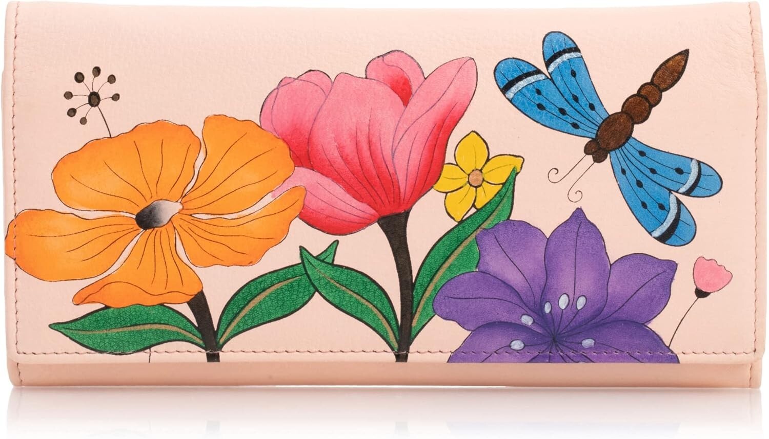 Stylish Hand-Painted Leather Wallet: 7.5” with Magnetic Closure and Coin Pocket