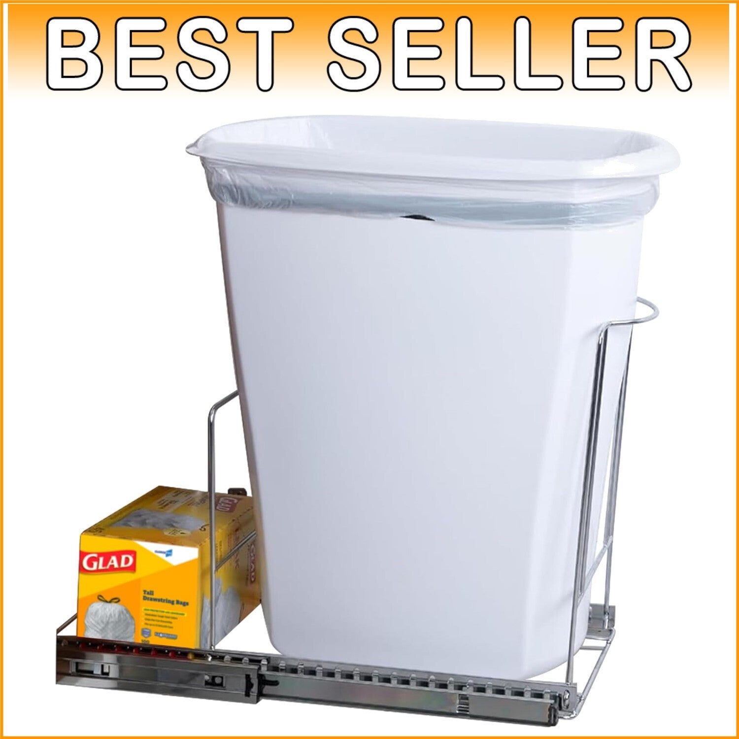 Chrome-Finished Under Cabinet Trash Bin Drawer - Easy Installation & Capacity