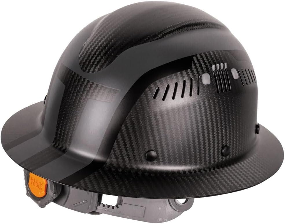 Durable Klein Carbon Fiber Hard Hat - Vented Full Brim Design for Max Safety