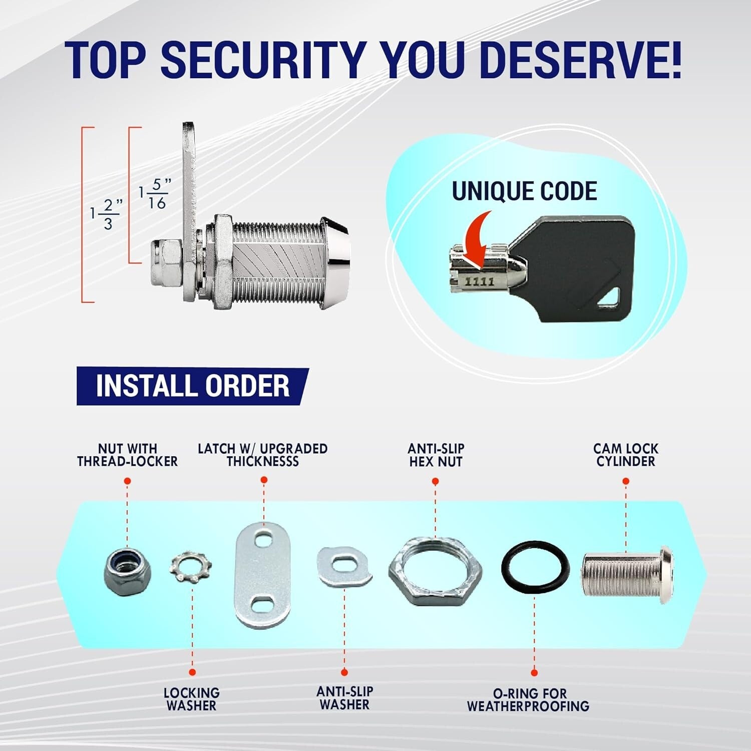 100% Metal RV Storage Locks - 5-Pack Utility Cam Locks with 10 Keys