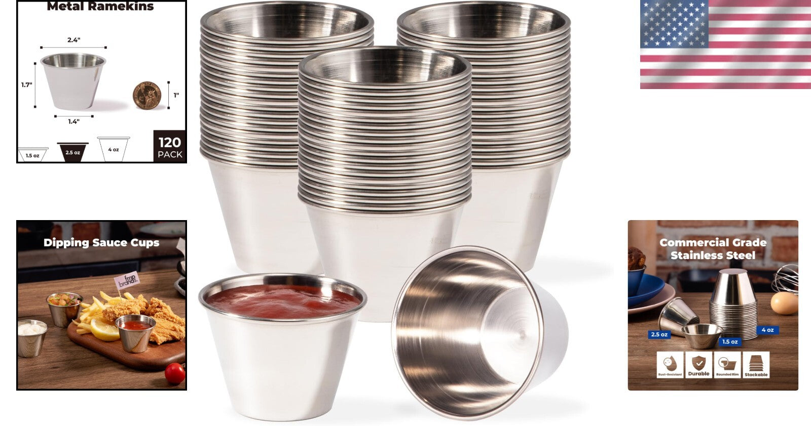 Commercial Grade 120 Count Stainless Steel Condiment Bowls - Multi-Purpose Use