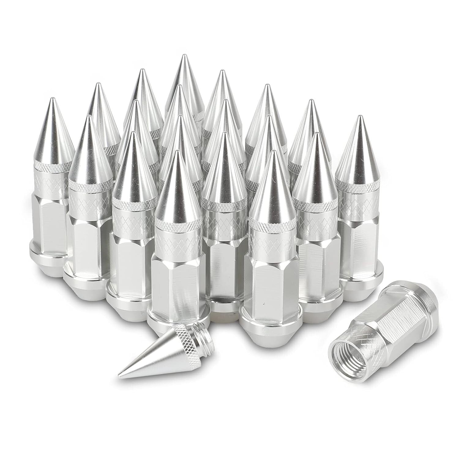 20PCS Silver Aluminum Wheel Spikes Lug Nuts M12X1.5 for Enhanced Aesthetics