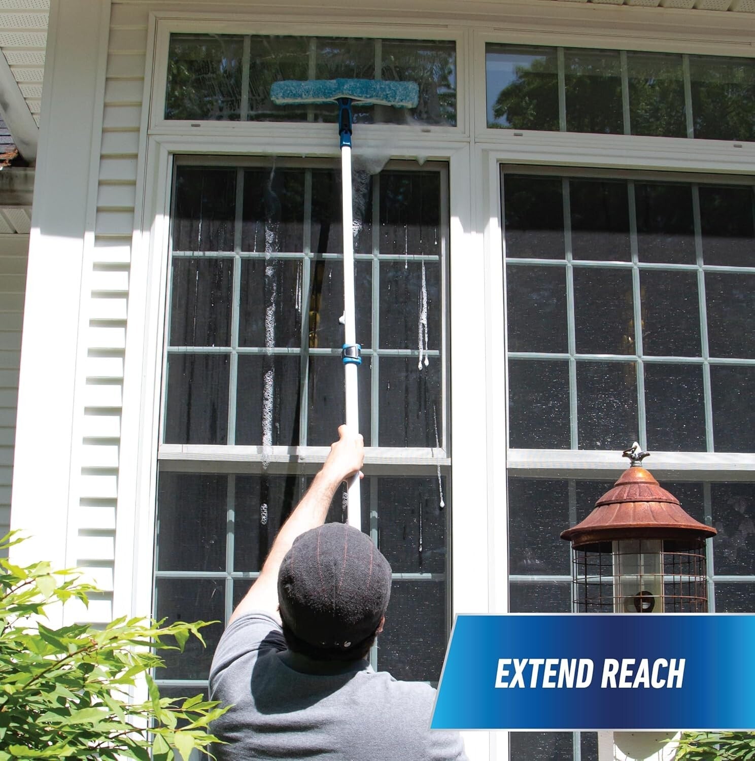 Complete Window Cleaning Kit: Squeegee, Scrubber & Extendable Pole - Blue/Black