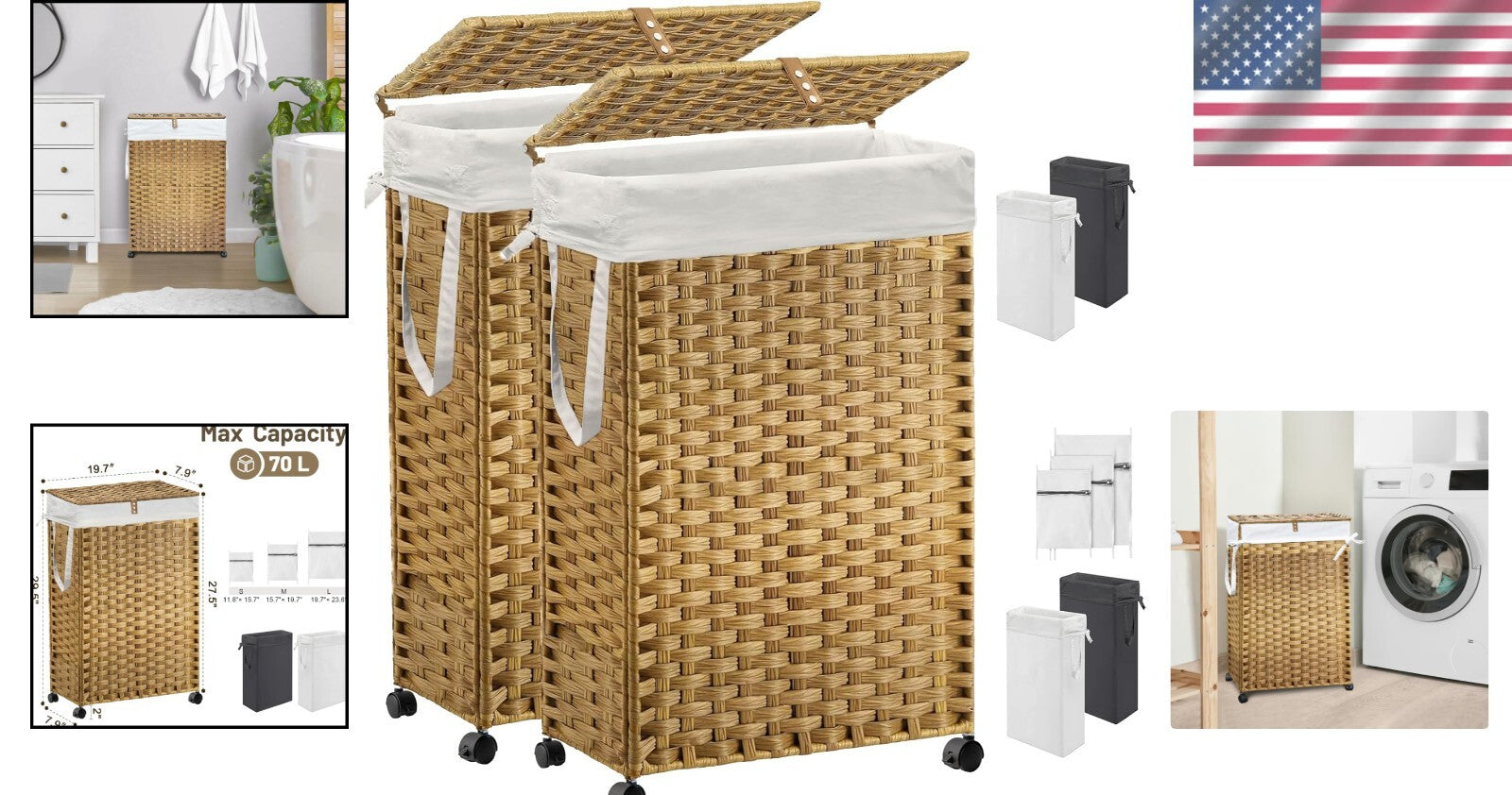 Foldable Wheeled Laundry Hamper with 3 Mesh Bags – Perfect for Delicates