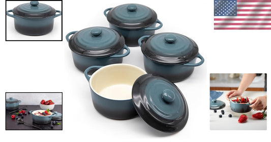 Rustic Stoneware Mini Cocotte Set - 12 oz, Ideal for Personalized Portions