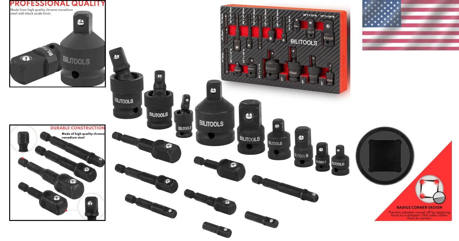 17-Piece Socket Adapter Set with Universal Joint & Foam Organizer - SPRING SALE