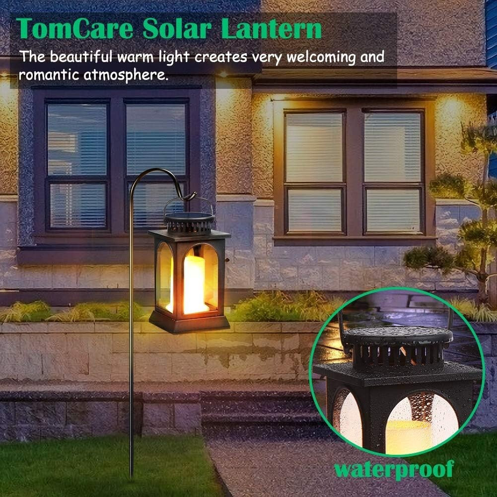 2-Pack Solar Flickering Flame Metal Lanterns for Elegant Outdoor Illumination