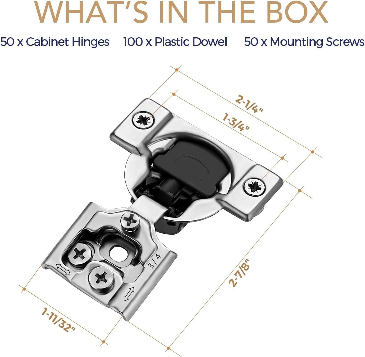 50 Count Soft Close Concealed Hinges for Kitchen Cabinets - Easy Installation
