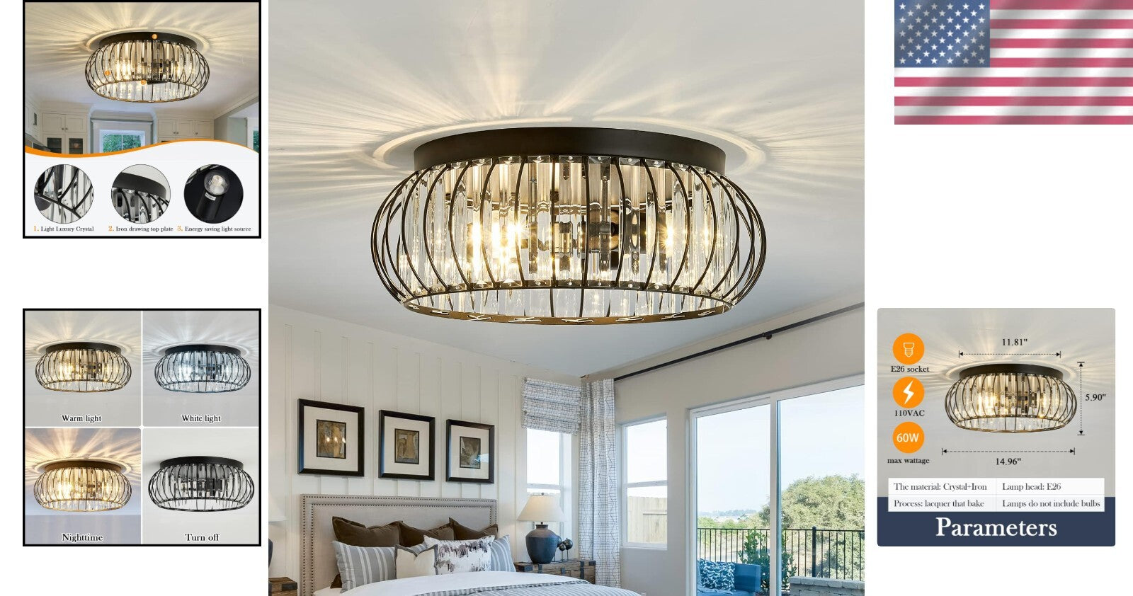 Elegant Indoor Crystal Flush Mount Light – Perfect for Hallways and Living Rooms