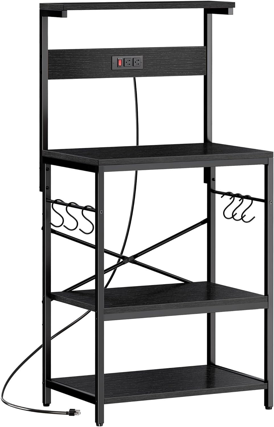 Functional Microwave Stand with Storage and Adjustable Shelves - Black Finish