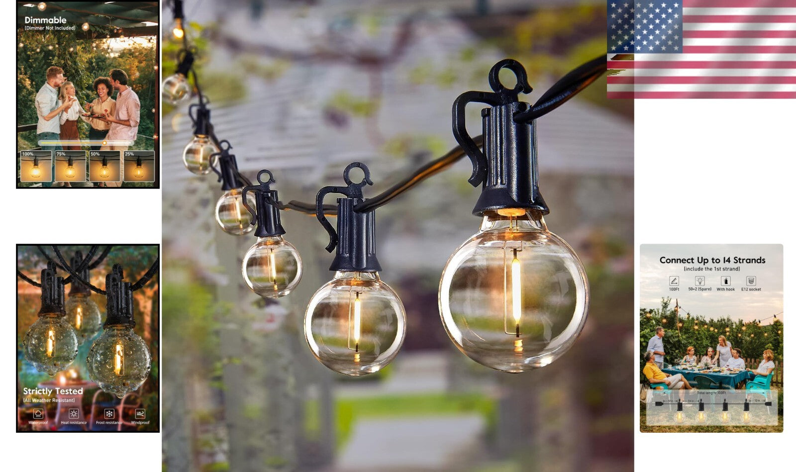 Durable 100ft LED Patio Lights - Waterproof Edison Bulbs with Easy Installation