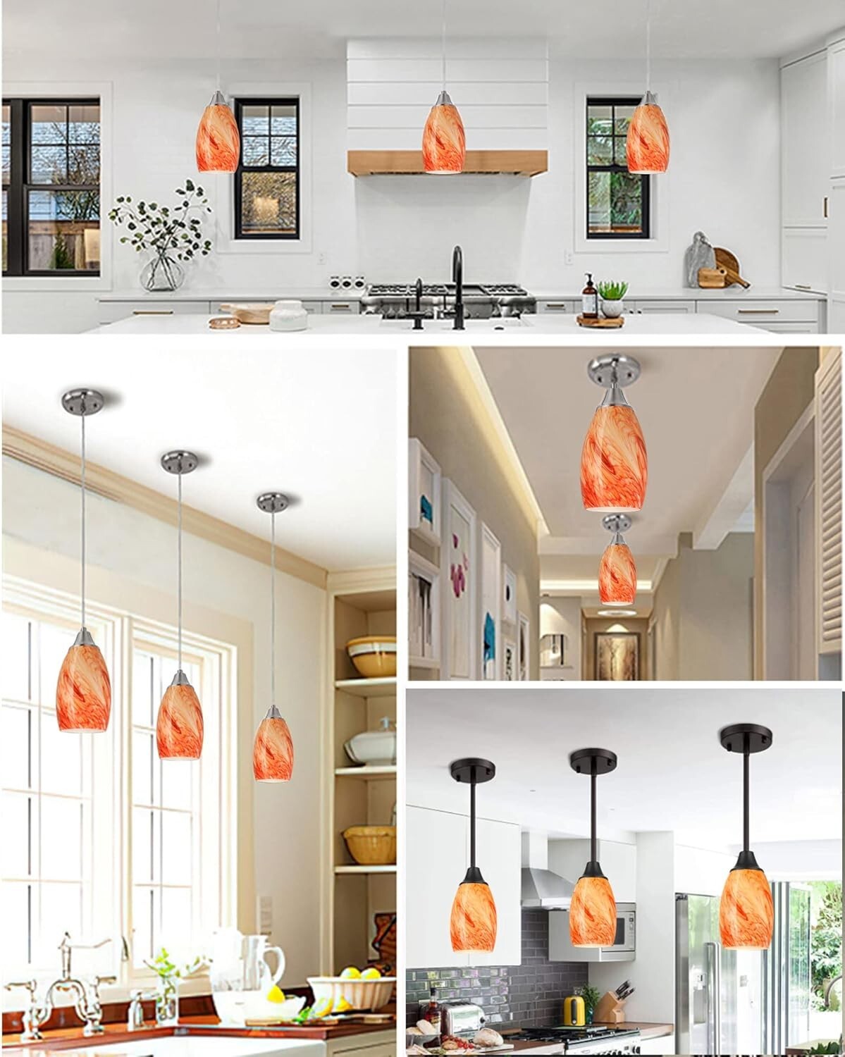 Artistic Hand-Blown Amber Red Lamp Shade - Flush Mount, 7.5''x4.7'' Perfect Fit