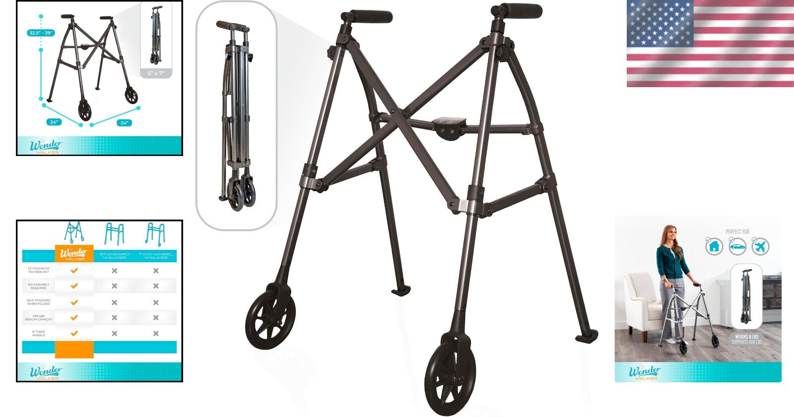 EZ Fold-N-Go Walker for Seniors: Stylish & Space-Saving with Adjustable Handles