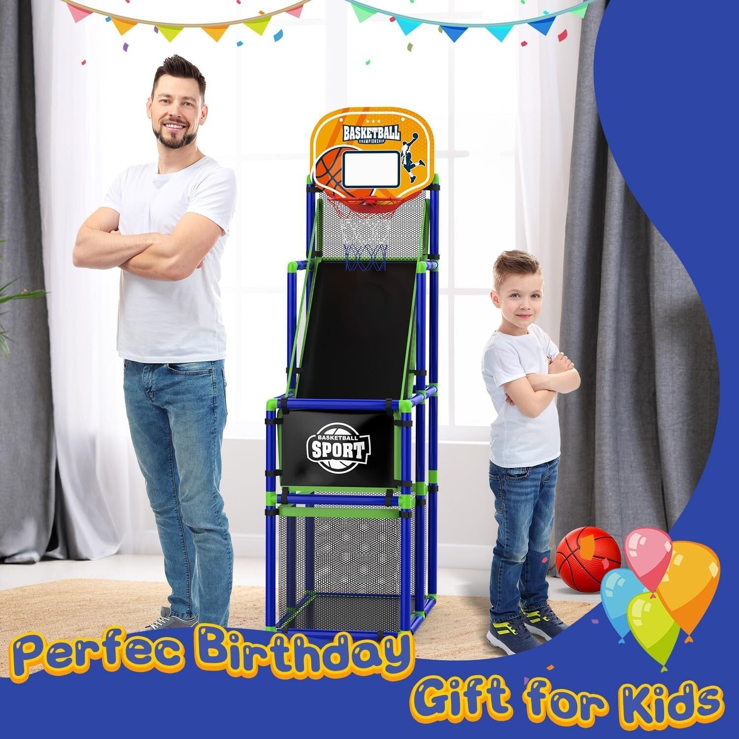 Kids Indoor Basketball Hoop with Adjustable Height & Storage for Fun Playtime