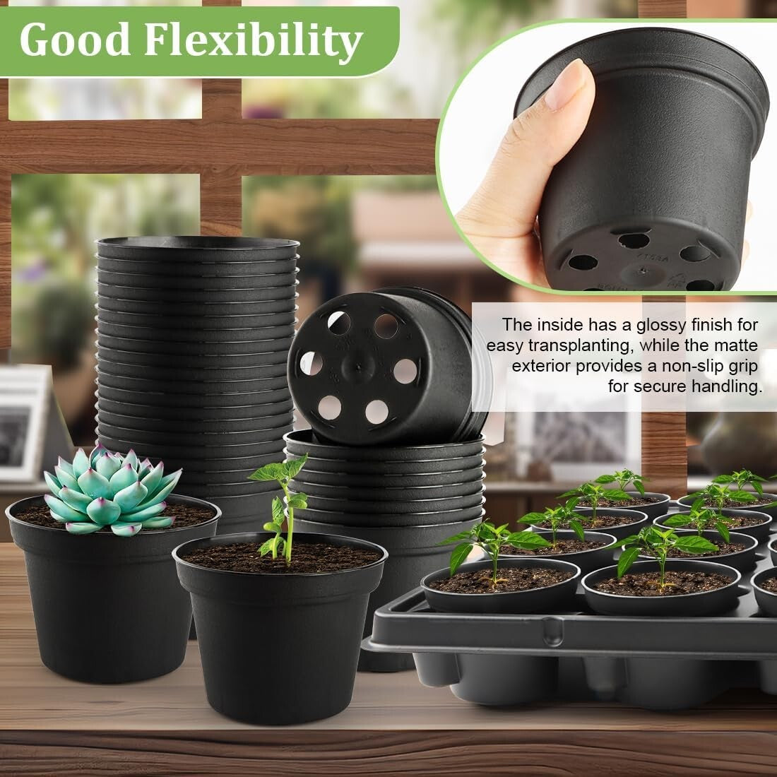 100-Pack 3 Inch Plastic Pots with 5 Seed Starter Trays - Effective Planting Kit