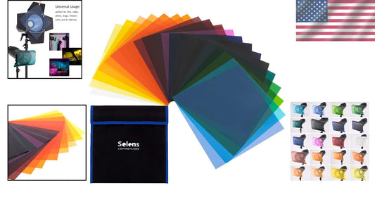 Premium 20-Color Gel Filters, 10x10 Inches for Photography & Video Lighting