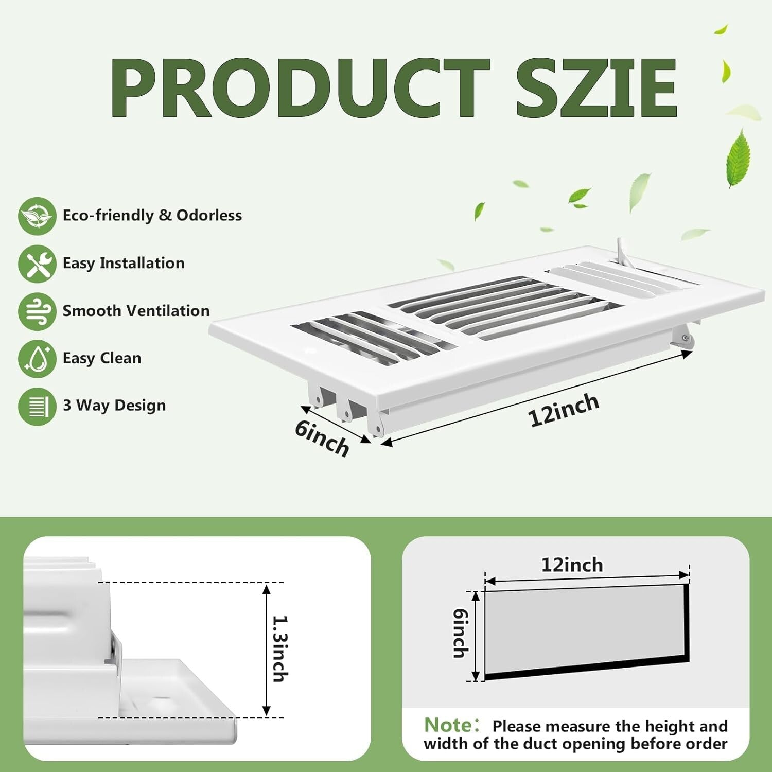 6-Pack 12x6 Inch Adjustable Metal Air Vent Covers for Ceiling & Wall