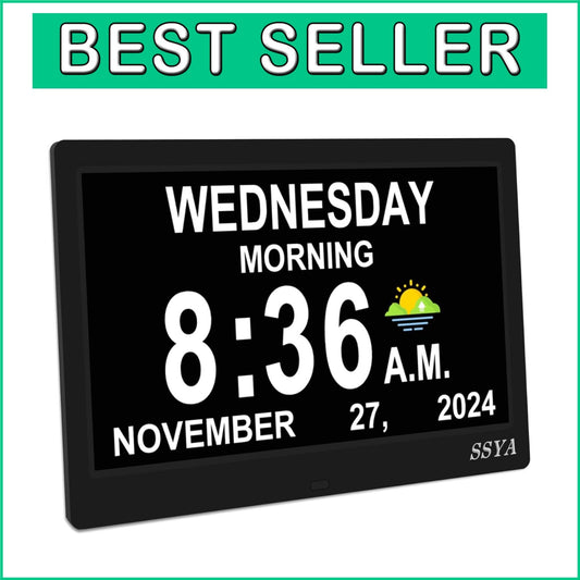 Dementia Clock for Seniors - 11.5'' Digital Calendar Alarm Clock with 12 Alarms