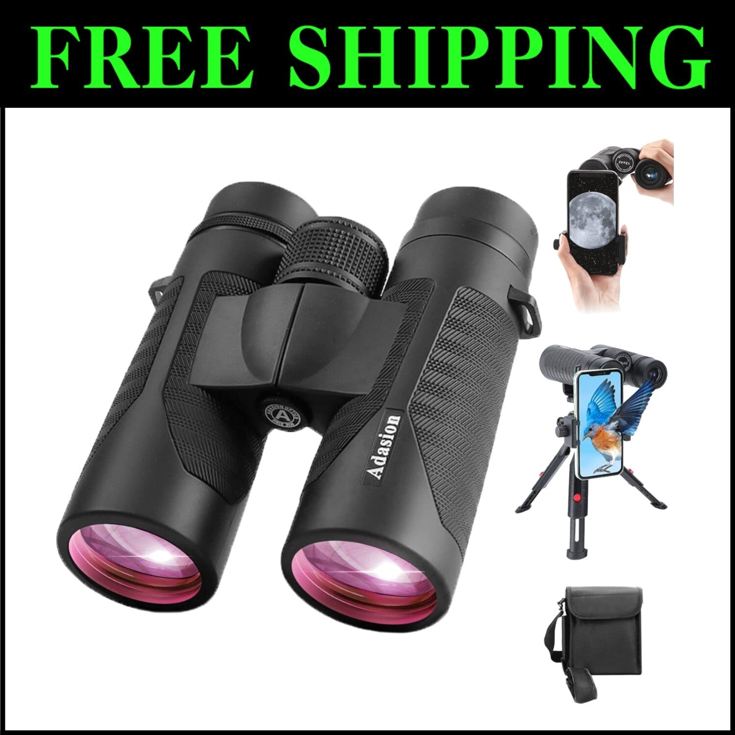 Versatile 12x42 Binoculars with Phone Adapter - Ideal for Travel & Sports
