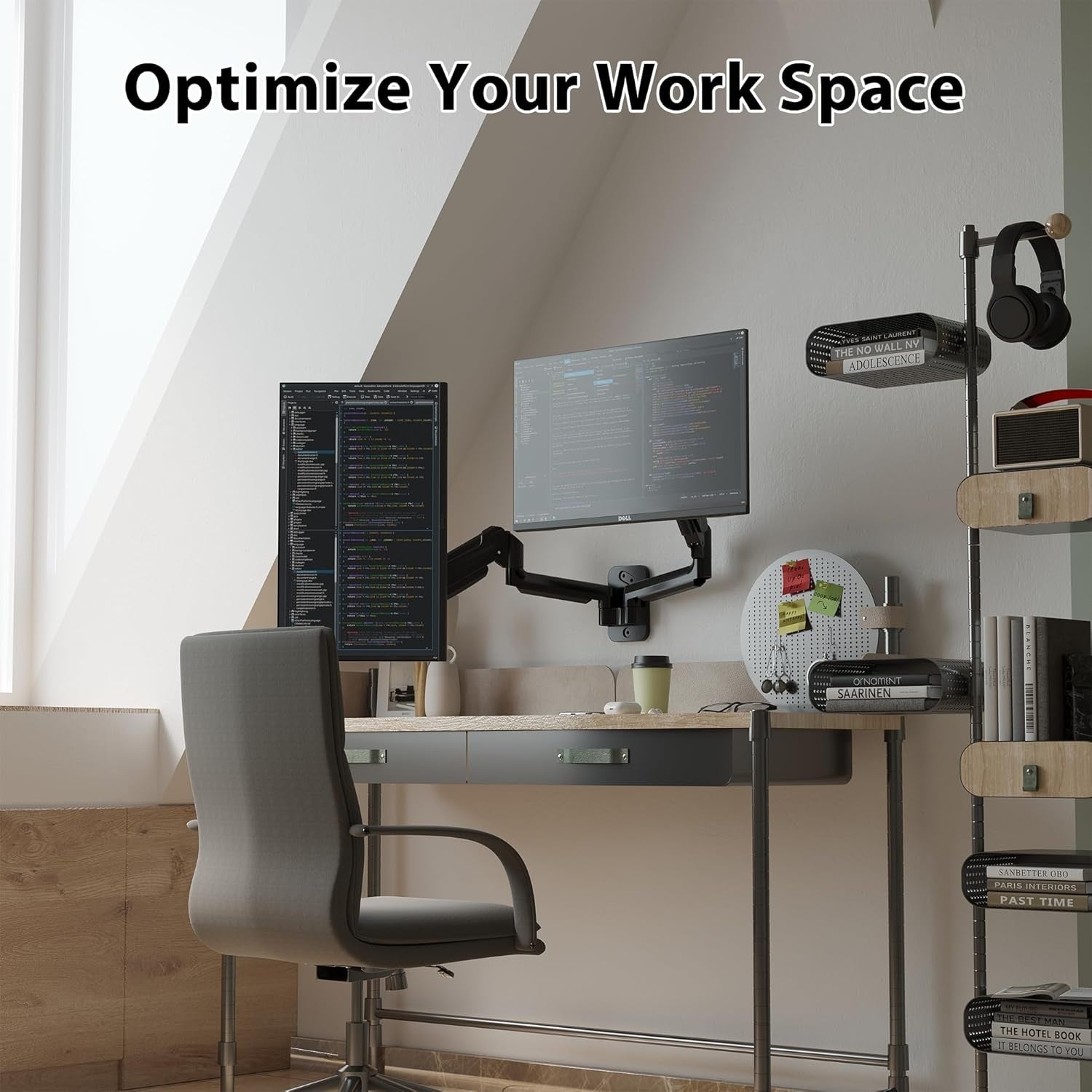 Easy-Install Wall Mount for Dual Monitors - Height Adjustable and Tilt Features