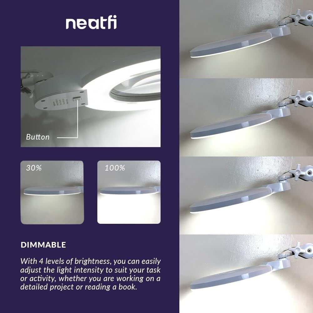 XL Dimmable LED Magnifying Lamp with 7-Inch Lens and Dual 5D/20D Magnification