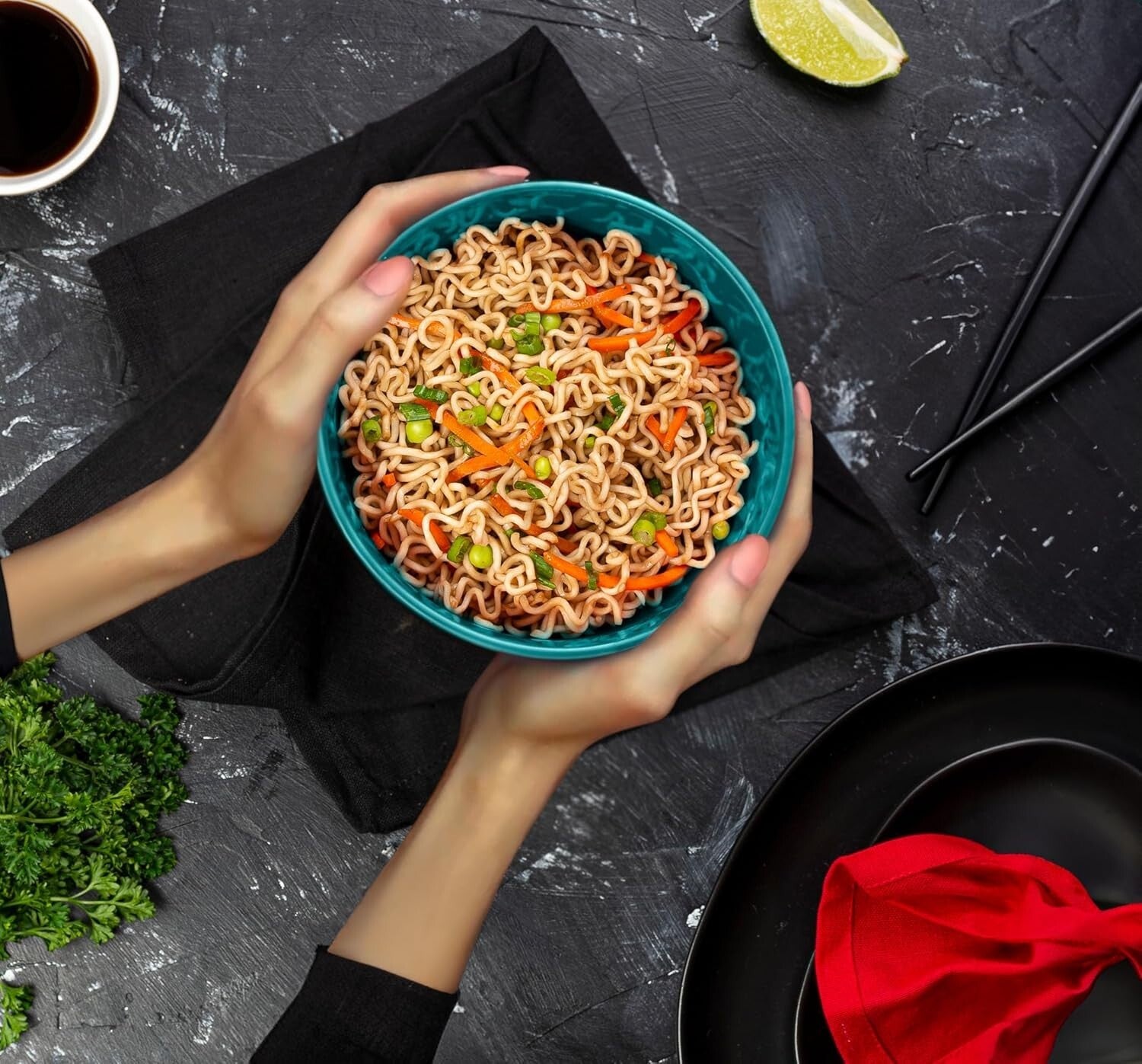 Deep Ceramic Soup Bowls Set: 4 Elegant Ramen Bowls - Microwave & Dishwasher Safe