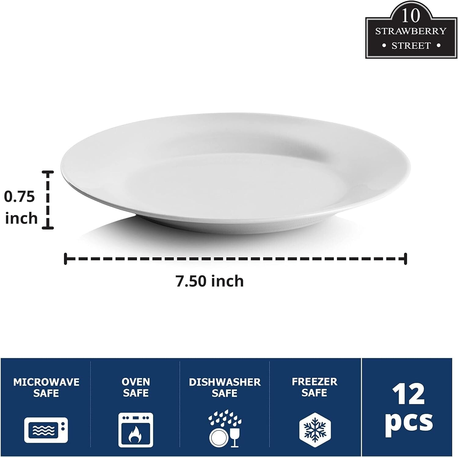 Classic Round White Plates Set - 12 Pieces, 7.5" Ceramic for Dining and Events