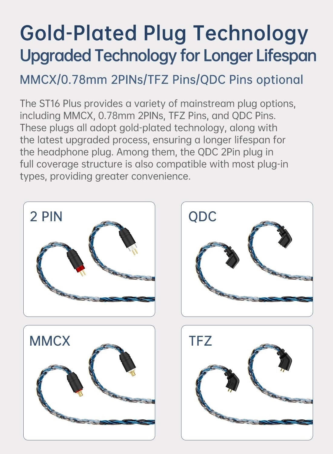 Black-Blue 2M IEM Cable - High Purity Copper-Silver, Perfect for Music Lovers