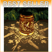Load image into Gallery viewer, Elegant Solar Lantern with Hummingbird Patterns - Perfect for Gardens &amp; Gifts